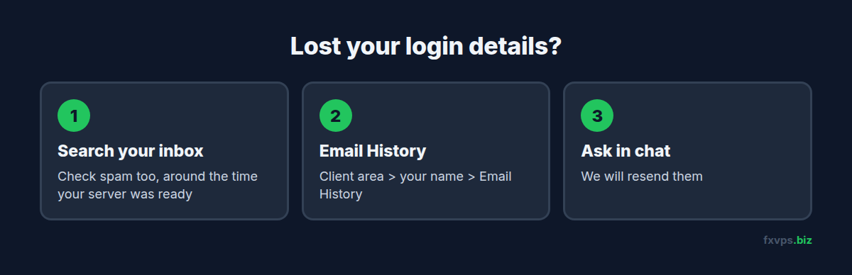 Three places to find your VPS login details